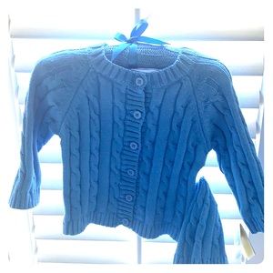 12month Blue Baby Cable knit Cardigan,Hat & Hanger